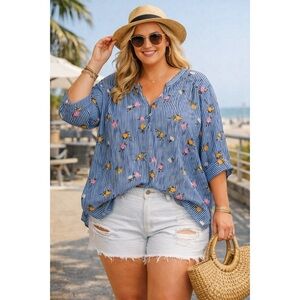 TORRID Striped Floral Top